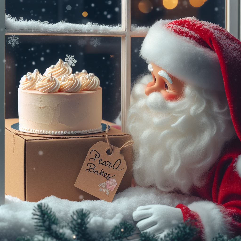 Santa looking at a cake